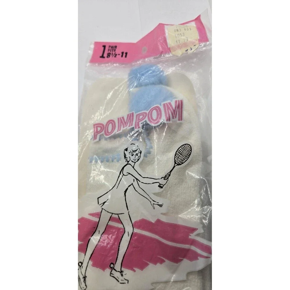 2 pair Pom Pom School Cheerleader Vintage 1980 Tennis Size 8 1/2-11 White & Blue